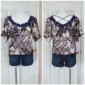 Paper Crane Aztec print lace collar crop top